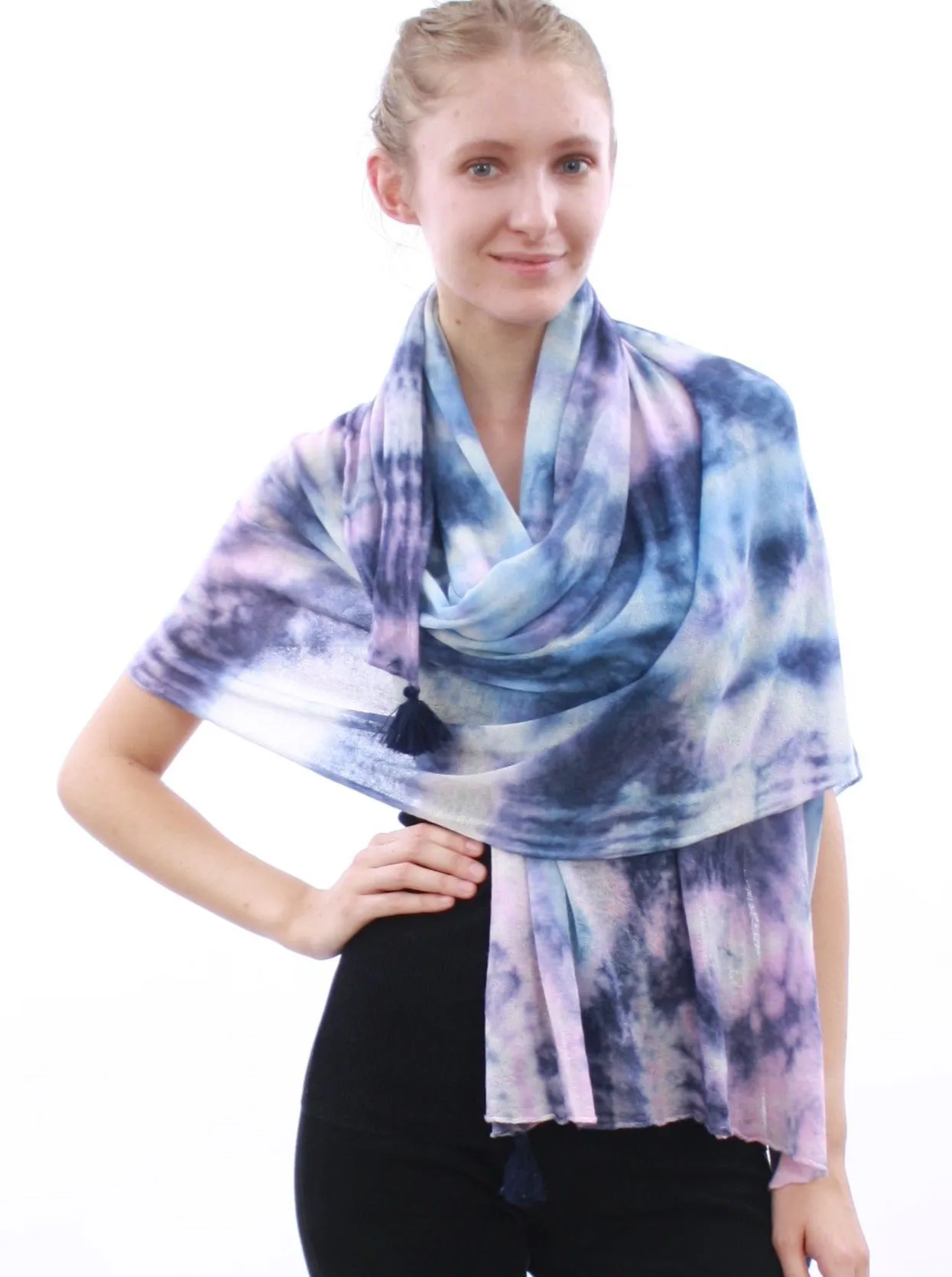 Tasseled Detailed Hand Dye Super Fine Cashmere Scarf