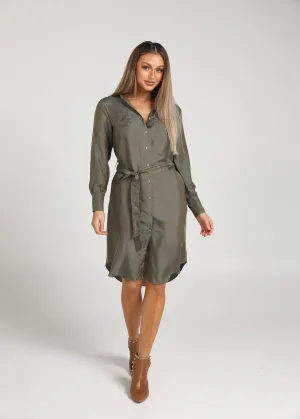 The Silk Long-sleeve Shirt Dress - Combat