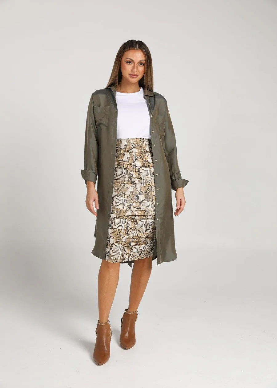 The Silk Long-sleeve Shirt Dress - Combat