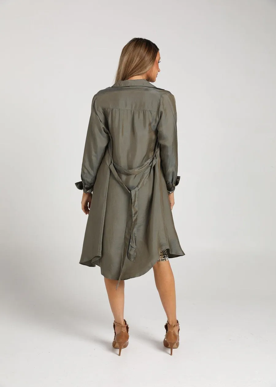 The Silk Long-sleeve Shirt Dress - Combat