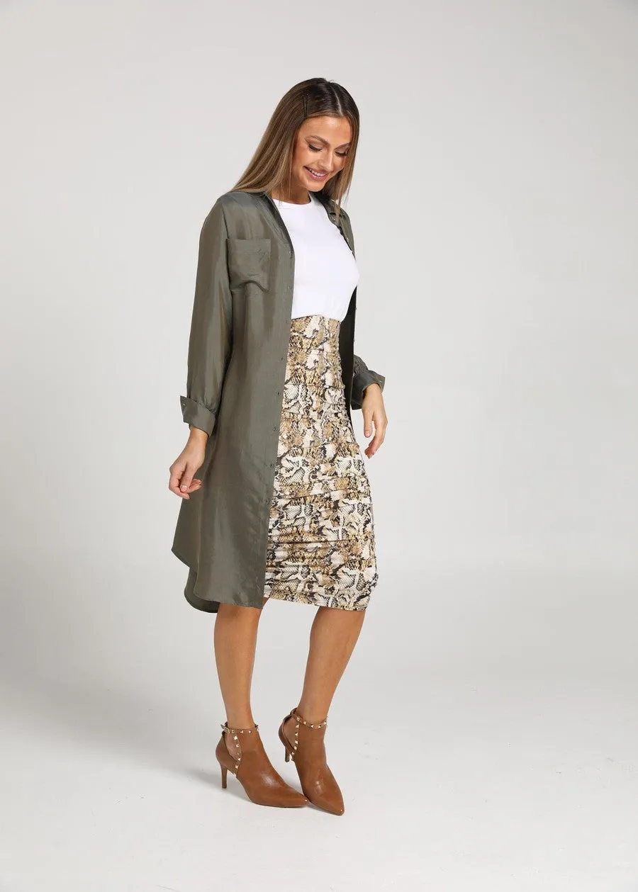 The Silk Long-sleeve Shirt Dress - Combat