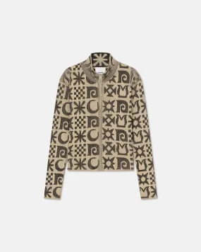 Tomoo - Rib Jacquard Cardigan - Creme/ Black Totem