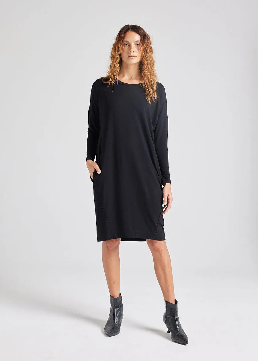 Turner Long-Sleeve Bamboo T-Shirt Dress - Black