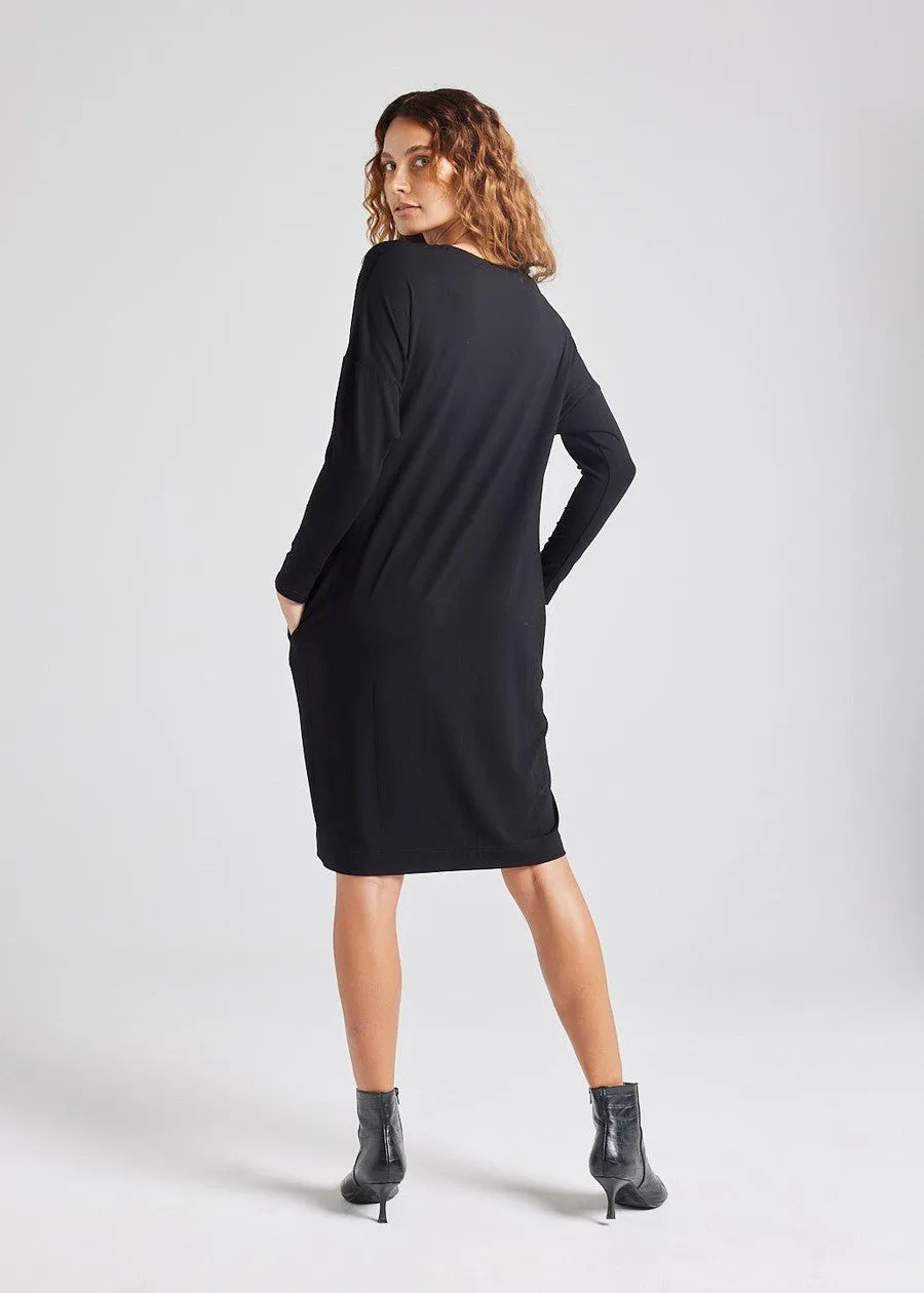 Turner Long-Sleeve Bamboo T-Shirt Dress - Black