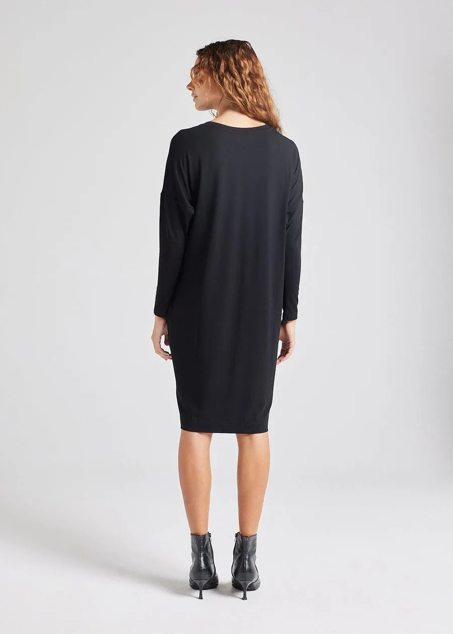 Turner Long-Sleeve Bamboo T-Shirt Dress - Black