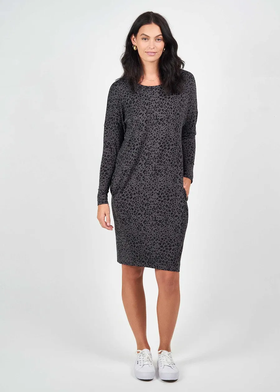 Turner Long-Sleeve Bamboo T-Shirt Dress - Steel Leopard