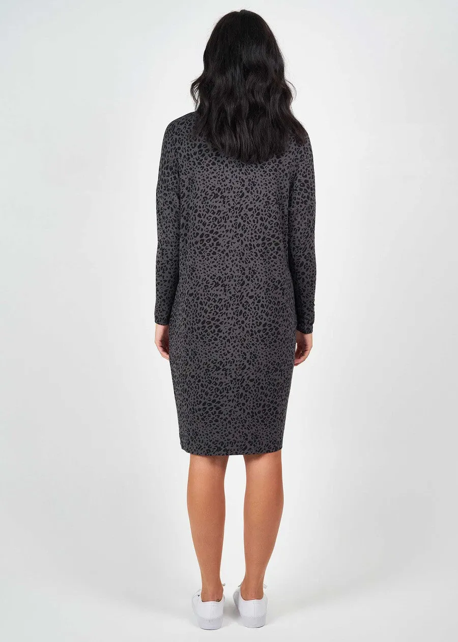 Turner Long-Sleeve Bamboo T-Shirt Dress - Steel Leopard