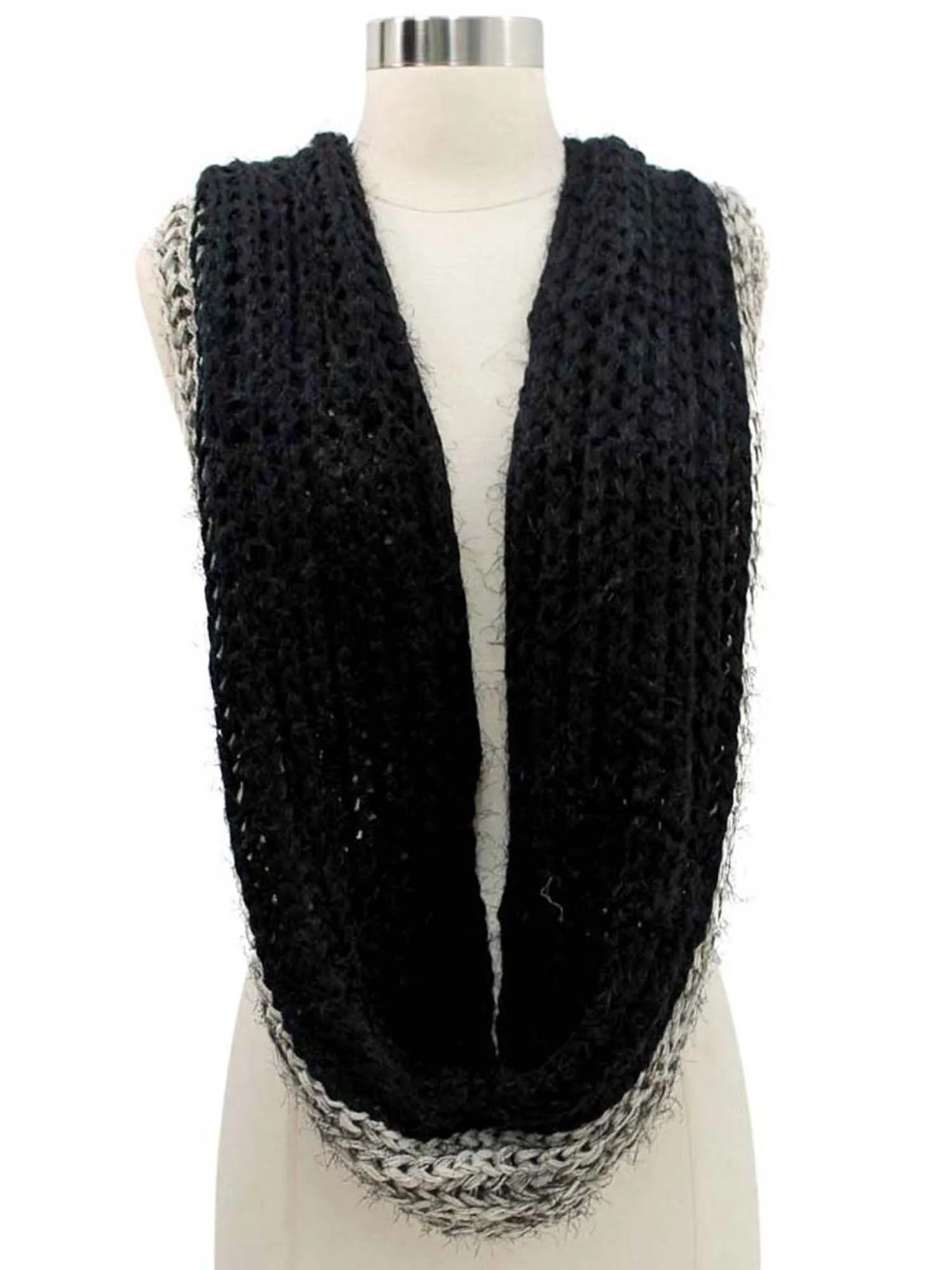 Two-Tone Eyelash Knit Fuzzy Infinity Scarf