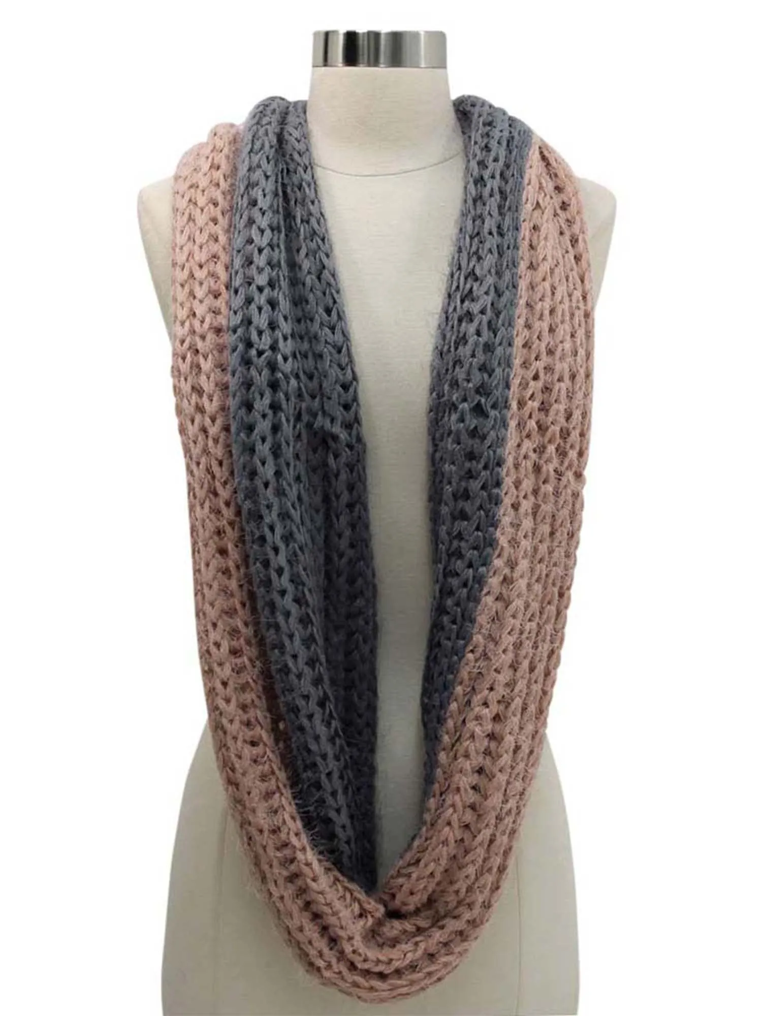 Two-Tone Eyelash Knit Fuzzy Infinity Scarf