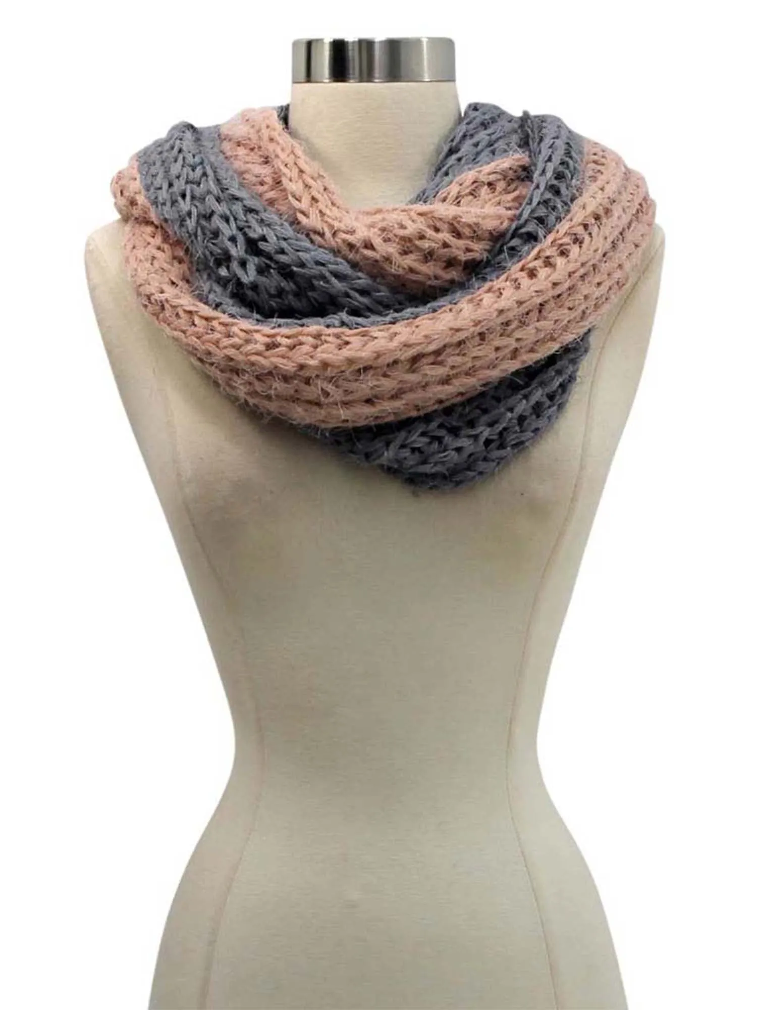 Two-Tone Eyelash Knit Fuzzy Infinity Scarf