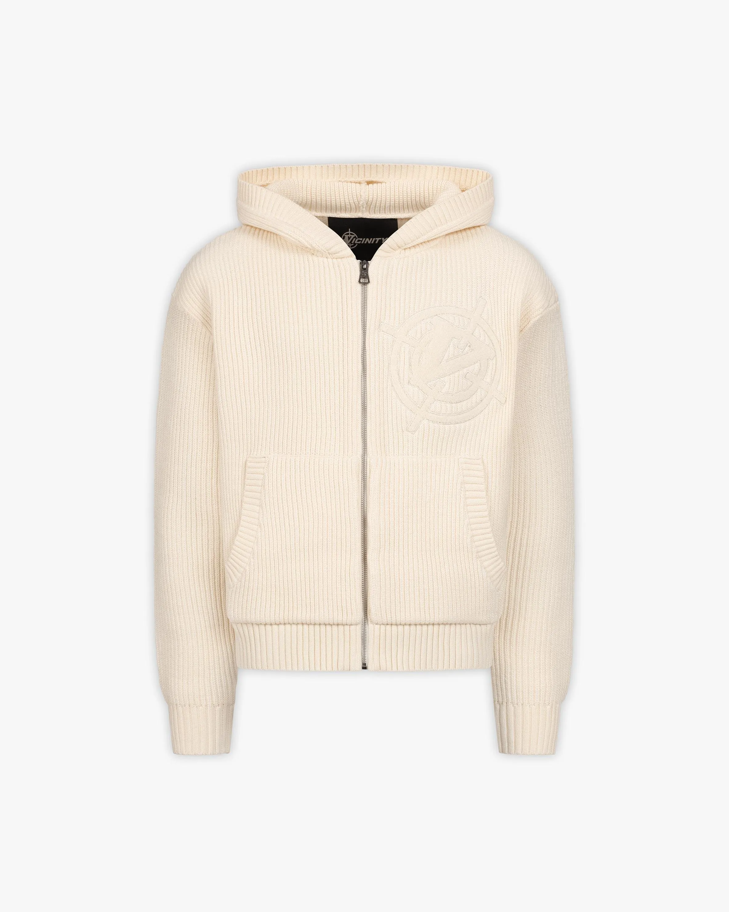 V-LOGO KNIT ZIP HOODIE BEIGE