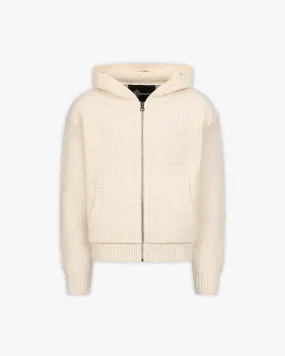 V-LOGO KNIT ZIP HOODIE BEIGE