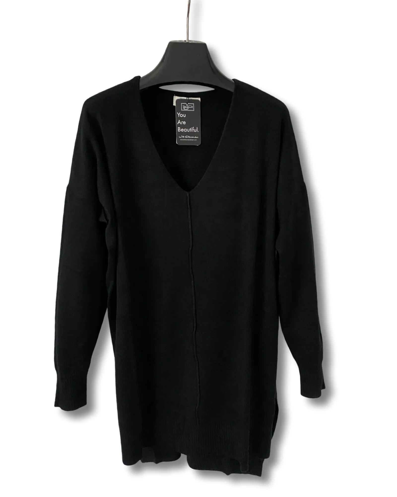 V-Neck Center Seam Viscose Sweater Black