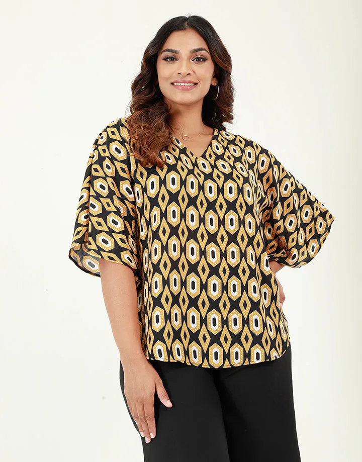 V-Neck Printed Poncho