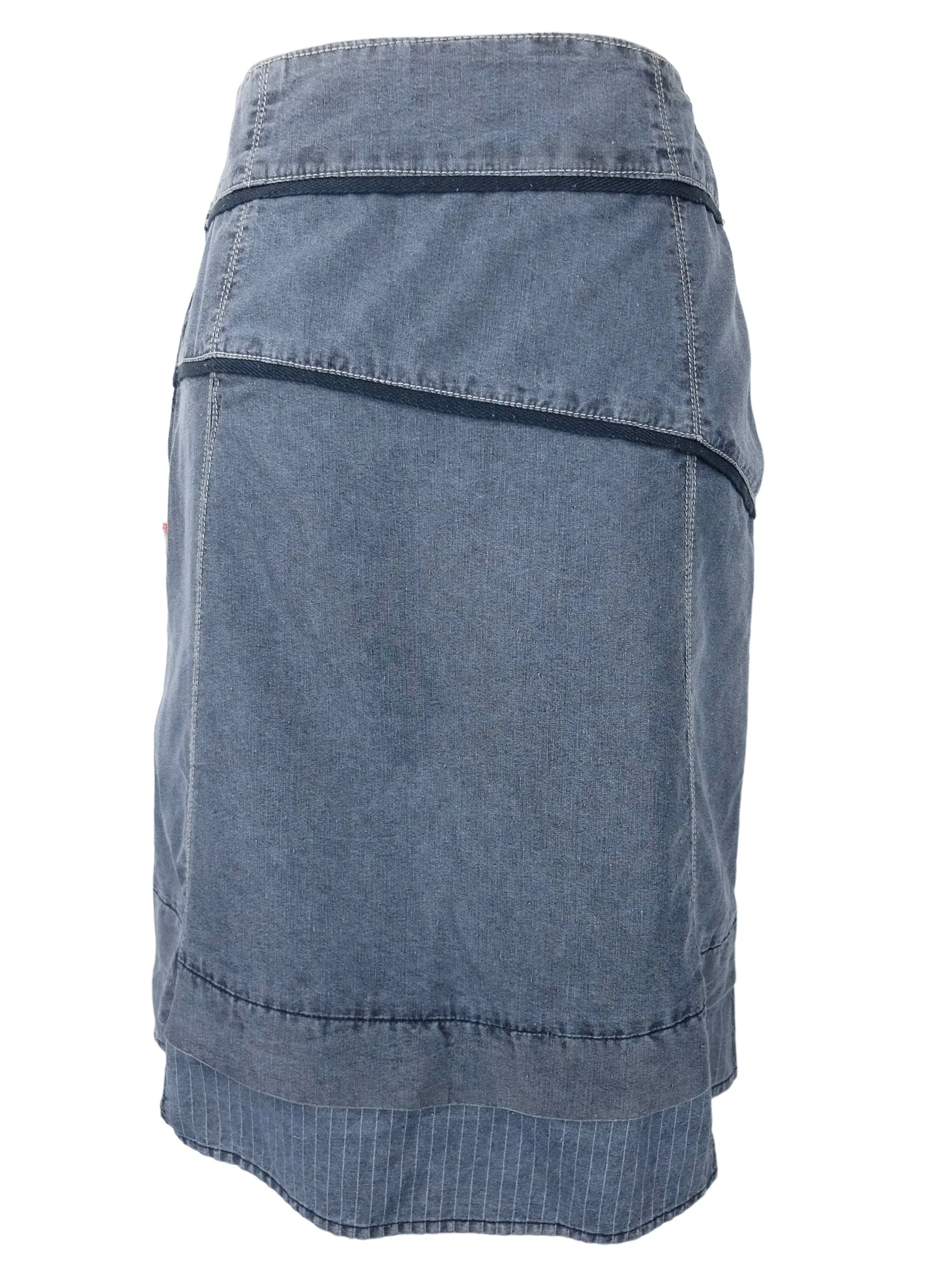 Vintage 2000s Y2K Soft Grunge Bohemian Subversive Medium Wash Blue Denim Below-the-Knee Midi Skirt | Size S