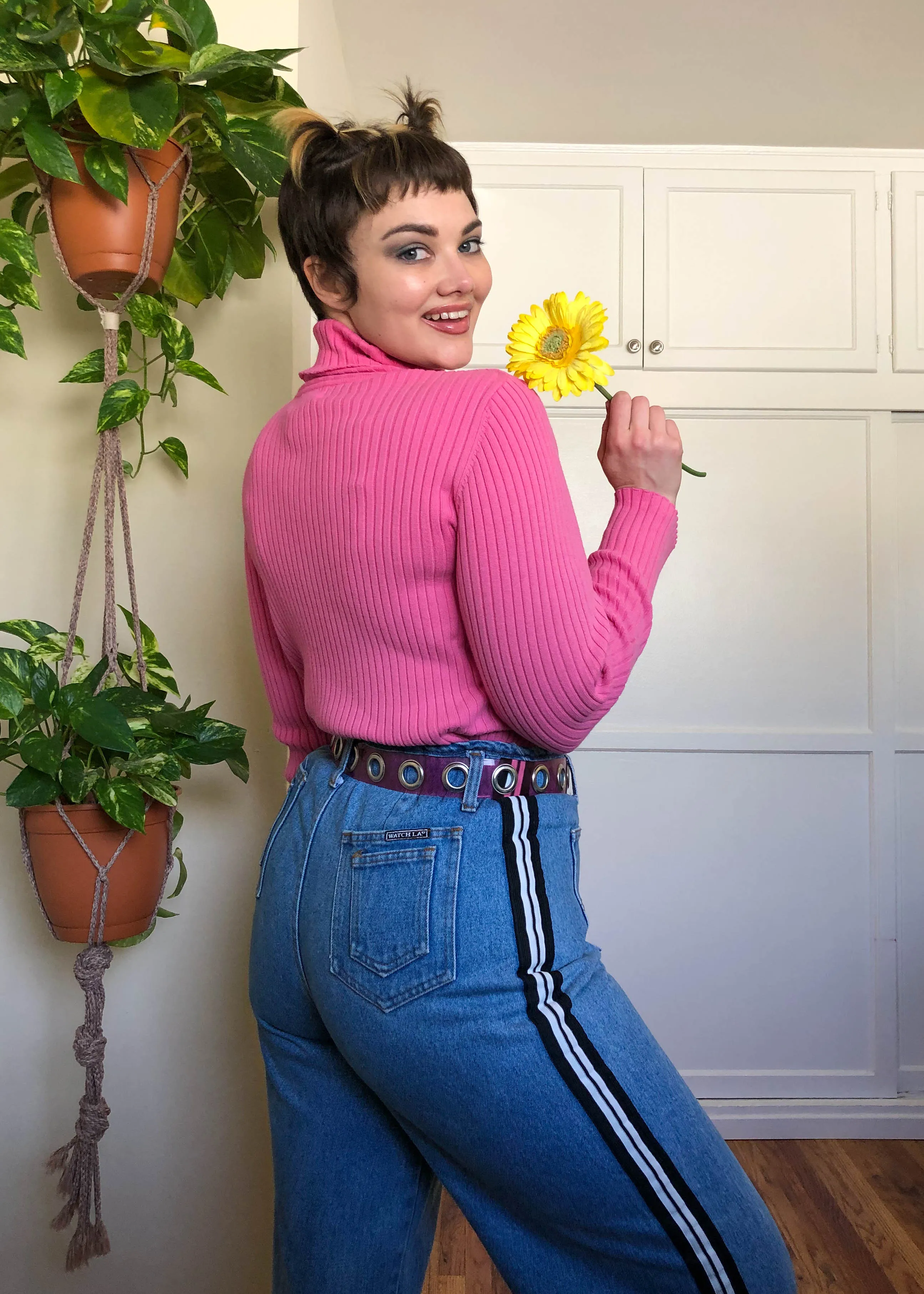 Vintage Perfect Shade of Pink Ribbed Turtleneck - XL