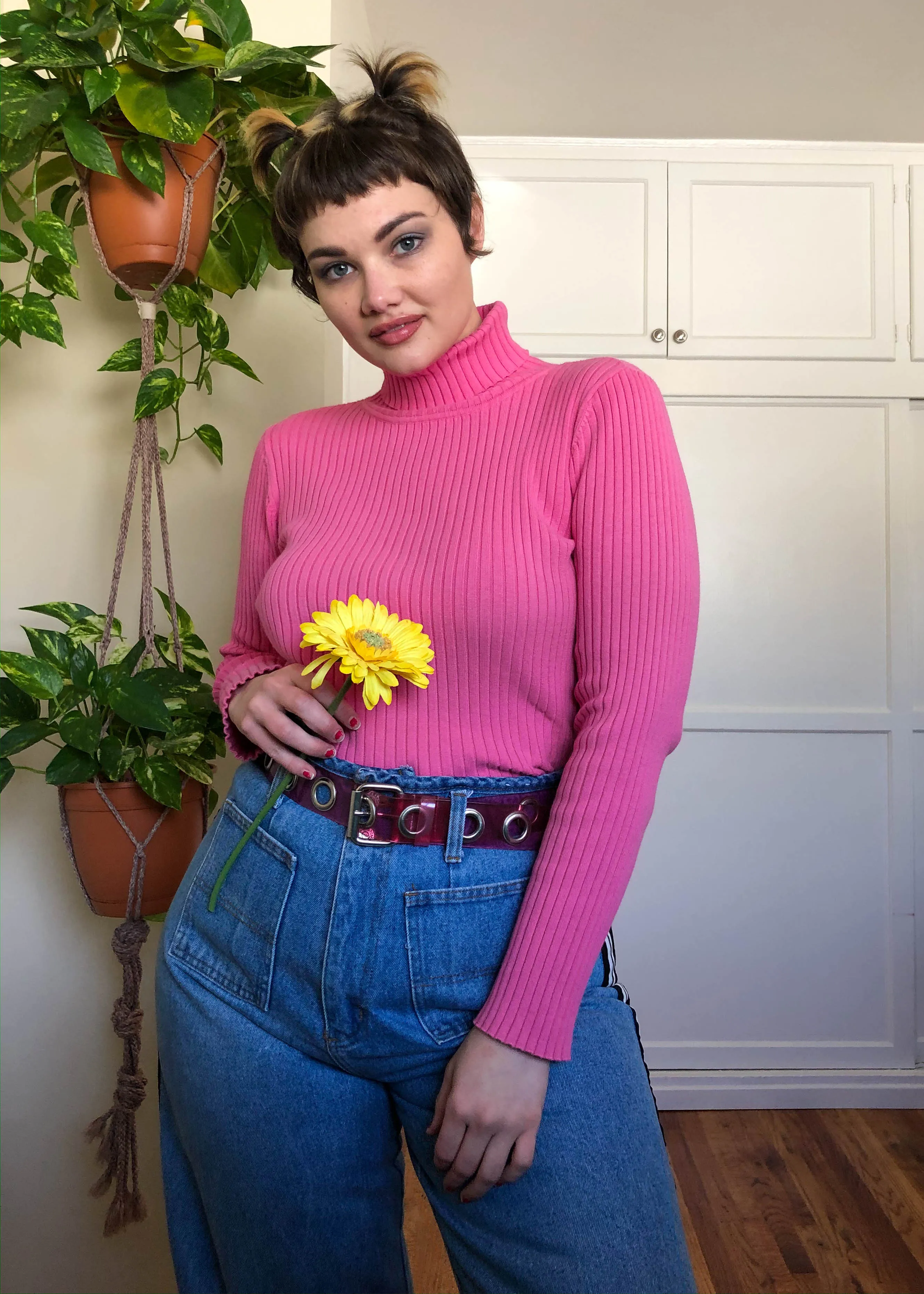 Vintage Perfect Shade of Pink Ribbed Turtleneck - XL