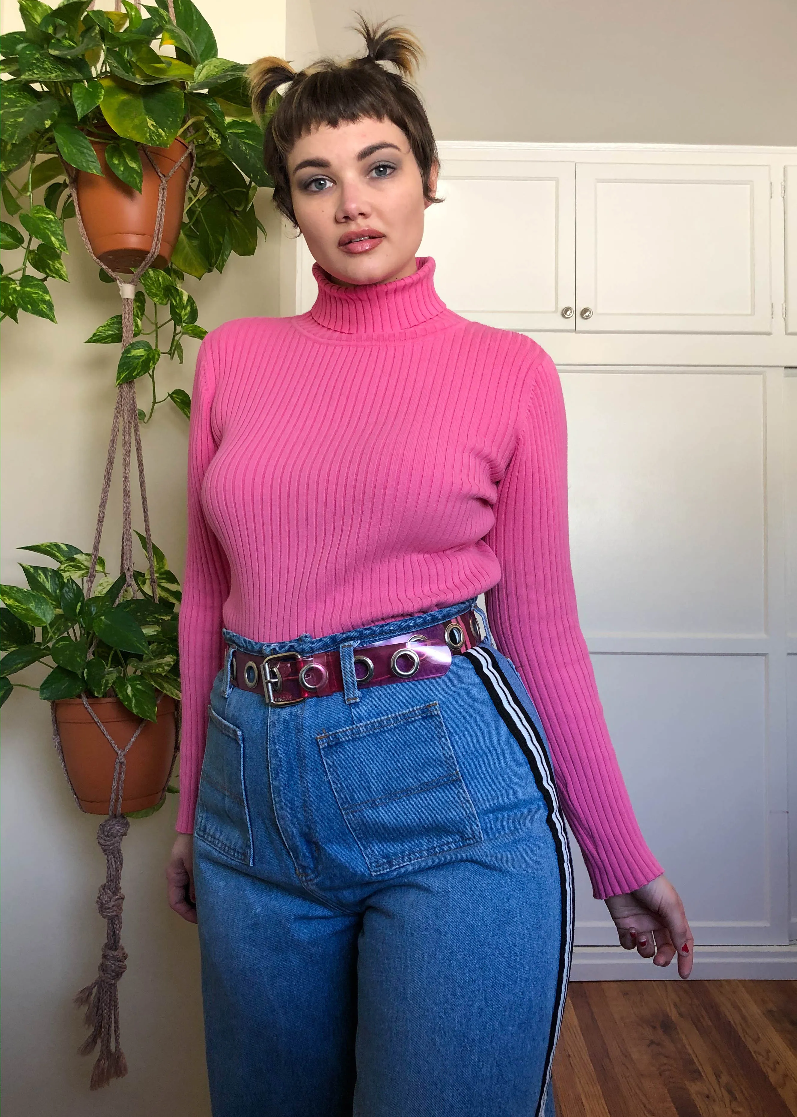 Vintage Perfect Shade of Pink Ribbed Turtleneck - XL