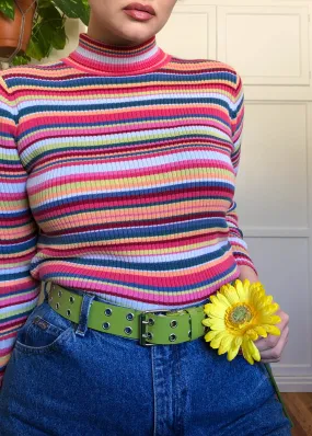 Vintage Sherbet Striped Ribbed Turtleneck - XL