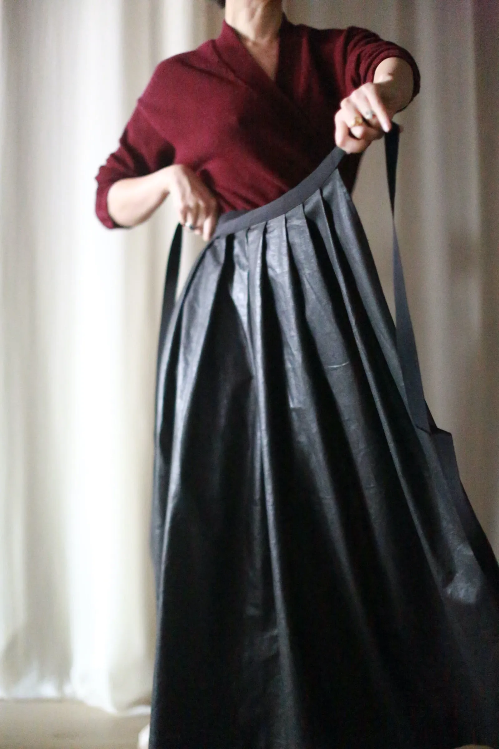 Waxed Linen Pleated Wrap Skirt