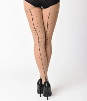 What Katie Did Retro Style Nude & Black Dotted Backseam Pantyhose