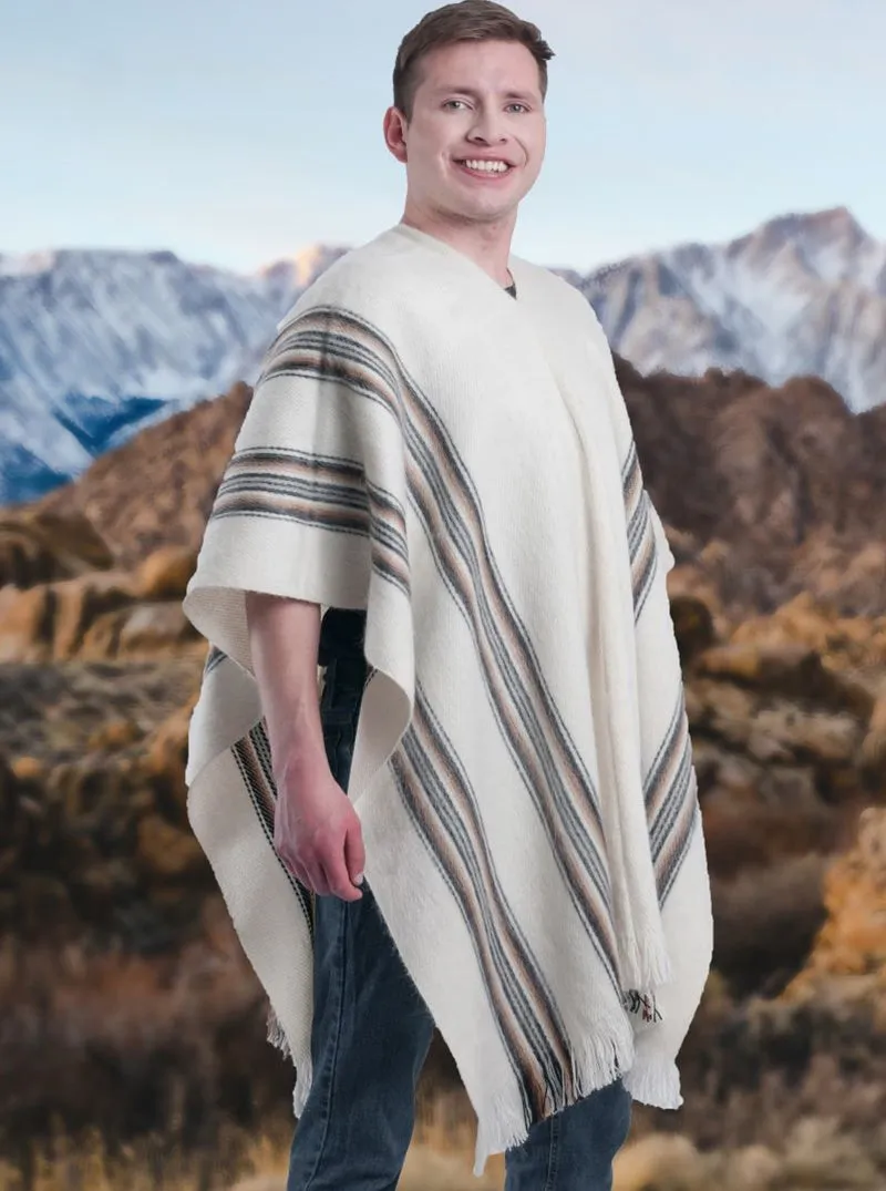 White Rustic Alpaca Poncho for Men