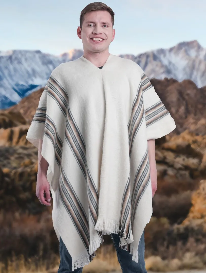 White Rustic Alpaca Poncho for Men