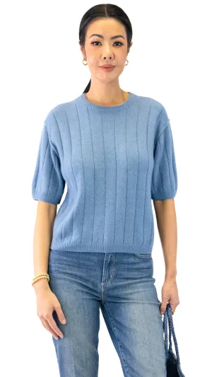 Wide Rib Cashmere Sweater - Blue Fog