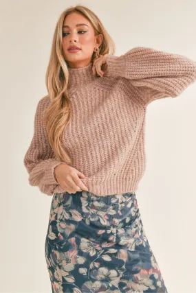 Women's Wool Blend Mock Neck Knit Sweater Top | Dusty pink