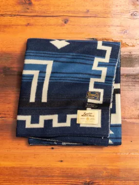 Wool Blanket Poncho in Blue